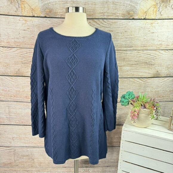 Soft Surroundings Navy Cable Knit Sweater Women's Large‎ Pullover Long Sleeve - Picture 1 of 7